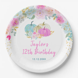 Pastel Pumpkins Floral Birthday Party Papieren Bordje