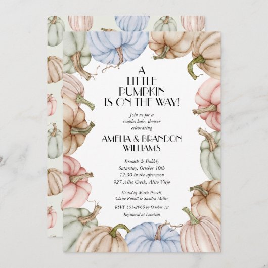 Pastel Pumpkins Mint Baby shower Kaart (Voorkant / Achterkant)