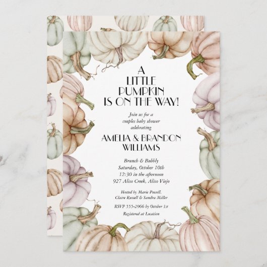 Pastel Pumpkins Neutraal Baby shower Kaart (Voorkant / Achterkant)