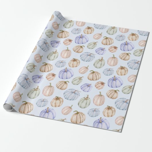 Pastel Pumpkins on Blue Cadeaupapier (Uitgerold)