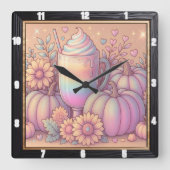 Pastel Pumpkins Rainbow Drink Vierkante Klok (Voorkant)