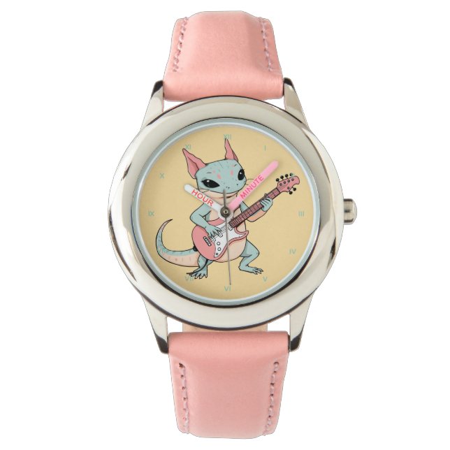 Pastel Punk Rock Axolotl Guitar Player Soft Grunge Horloge (Voorkant)