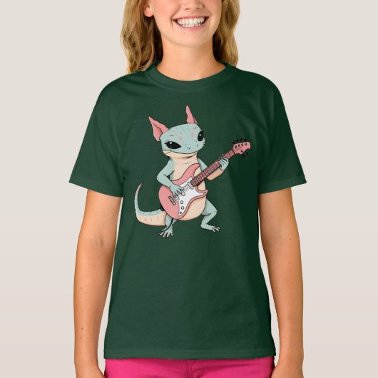 Pastel Punk Rock Axolotl Guitar Player Soft Grunge T-shirt (Voorkant)