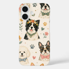 Pastel Puppies Naadloos Patroon | Met de Hand Gesc iPhone 16 Hoesje