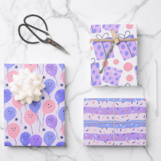Pastel Purple Balloon, Polka Dot, and Stripe Inpakpapier Vel