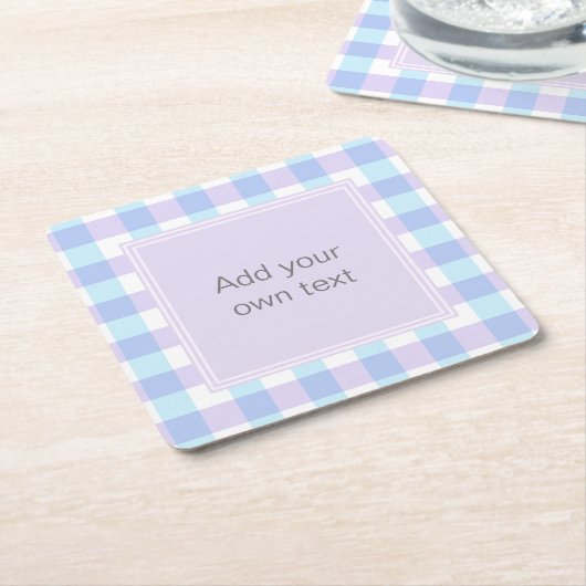 Pastel Purple Gingham Custom Text Kartonnen Onderzetters (Schuin)