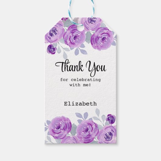 Pastel Purple Rose Floral Greenery Thank You Cadeaulabel (Voorkant)