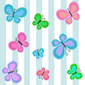 Pastel Quilty Butterflies on Blue White Stripe Kussen