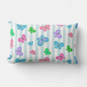 Pastel Quilty Vlinders op Blauwe Witte Streep Kussen (Voorkant)