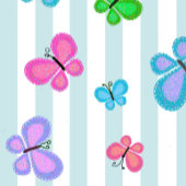 Pastel Quilty Vlinders op Blauwe Witte Streep Kussen