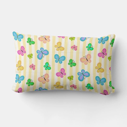 Pastel Quilty Vlinders op Gele Witte Streep Kussen (Achterkant)