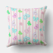 Pastel Quilty Vlinders op Roze Witte Streep Kussen (Achterkant)