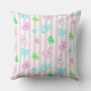 Pastel Quilty Vlinders op Roze Witte Streep Kussen