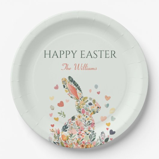 Pastel Rabbit Paasfeest Papieren Bordje (Voorkant)