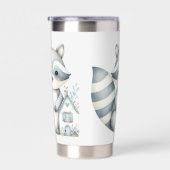 Pastel Raccoon Cottage Neutral Woodland Scene Geïsoleerde Drinkbeker (Rechts)