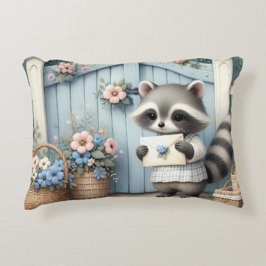 Pastel Raccoon Letter Garden Accent Kussen (Voorkant)