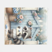 Pastel Raccoon Letter Garden Fleece Deken (Voorkant (Horizontaal))