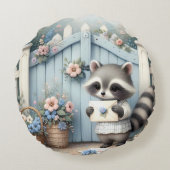 Pastel Raccoon Letter Garden Rond Kussen (Achterkant)