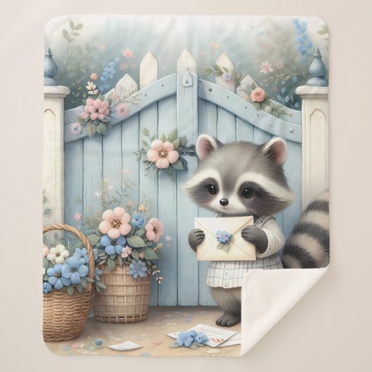 Pastel Raccoon Letter Garden Sherpa Deken (Voorkant)