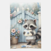 Pastel Raccoon Letter Garden Theedoek (Verticaal)
