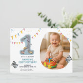 Pastel Race Track First Birthday Kaart (Staand voorkant)