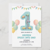 Pastel Racing Eerste Verjaardagsfeestje Kaart (Voorkant)