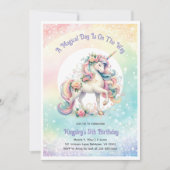 Pastel Radiant Rainbow Unicorn Verjaardagsfeest Kaart (Voorkant)