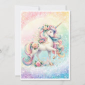 Pastel Radiant Rainbow Unicorn Verjaardagsfeest Kaart (Achterkant)