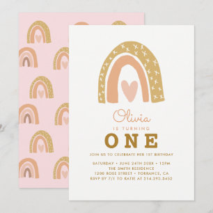 Pastel Rainbow 1st Birthday Invitation Kaarten