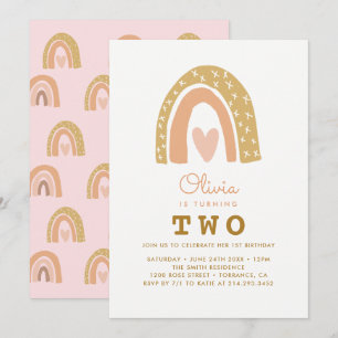 Pastel Rainbow 2e Birthday Invitation Cards Kaart