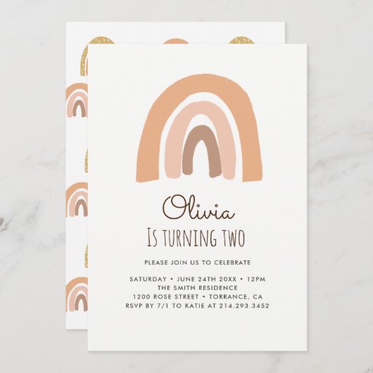 Pastel Rainbow 2e Birthday Kaart (Voorkant / Achterkant)