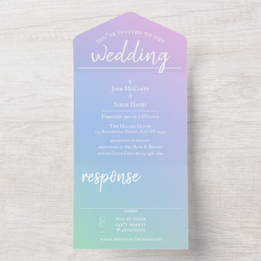 Pastel Rainbow All in One Wedding Invite Uitnodiging (Binnen)