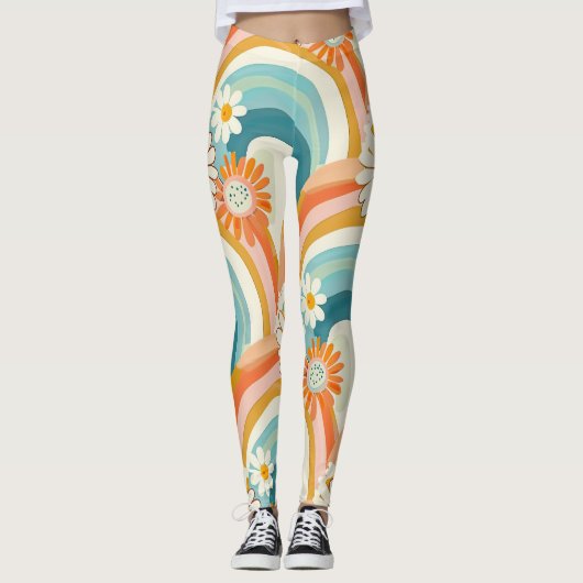 pastel rainbow and floral yoga gym Leggings (Voorkant)