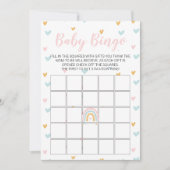 Pastel Rainbow and Hearts Baby Shower Bingo Card Kaart (Voorkant)