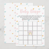 Pastel Rainbow and Hearts Baby Shower Bingo Card Kaart (Voorkant / Achterkant)
