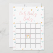 Pastel Rainbow and Hearts Baby Shower Bingo Card Kaart (Voorkant)
