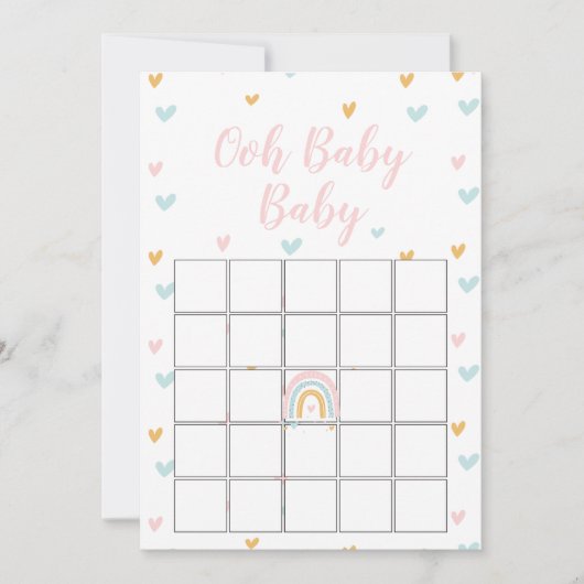 Pastel Rainbow and Hearts Baby Shower Bingo Card Kaart (Voorkant)