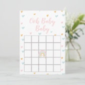 Pastel Rainbow and Hearts Baby Shower Bingo Card Kaart (Staand voorkant)