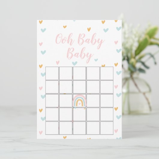 Pastel Rainbow and Hearts Baby Shower Bingo Card Kaart (Staand voorkant)