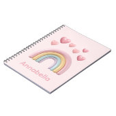 Pastel Rainbow and Hearts with Pink Custom Name Notitieboek (Linkerzijde)
