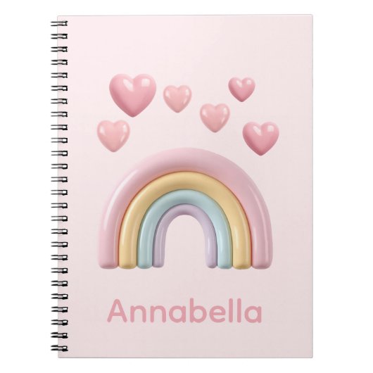 Pastel Rainbow and Hearts with Pink Custom Name Notitieboek (Voorkant)