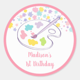 Pastel Rainbow Art Party Verjaardag Ronde Sticker