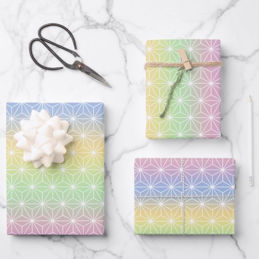 Pastel Rainbow Asanoha Geometric Pattern Inpakpapier Vel (Voorkant)