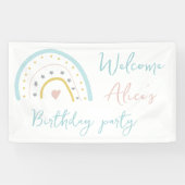 Pastel rainbow Baby Birthday Party Spandoek (Horizontaal)