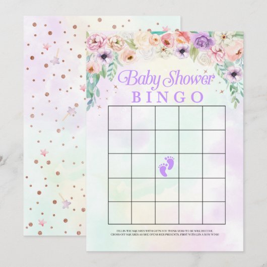 Pastel Rainbow Baby shower Bingo Game Kaart (Voorkant / Achterkant)