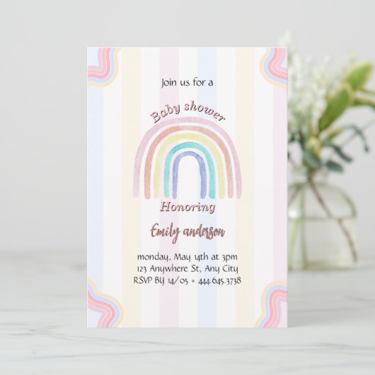 Pastel Rainbow Baby shower Invitation Schattige Ra Kaart (Staand voorkant)