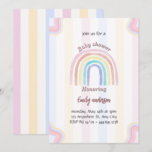 Pastel Rainbow Baby shower Invitation Schattige Ra Kaart (Voorkant / Achterkant)