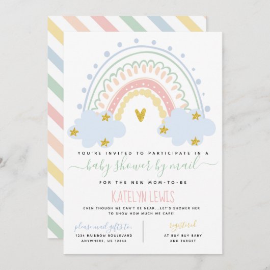 Pastel Rainbow-Baby shower per post Kaart (Voorkant / Achterkant)