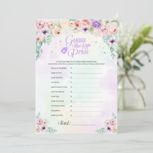 Pastel Rainbow Baby shower Price Game Card Kaart (Staand voorkant)