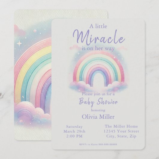 Pastel Rainbow Baby shower Uitnodiging voor meisje (Voorkant / Achterkant)